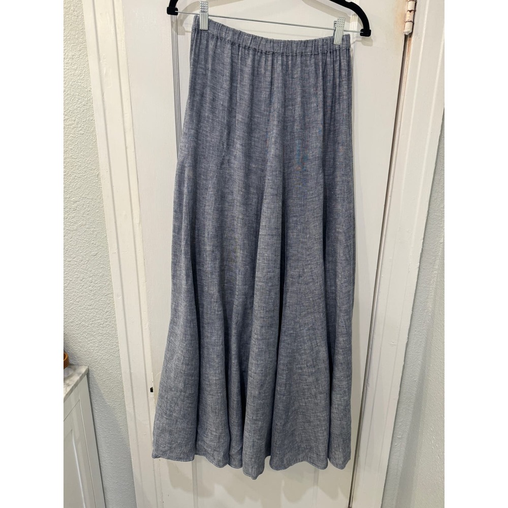 Sundance catalog skirt XS 100% linen long summer dress blue a line elastic waist